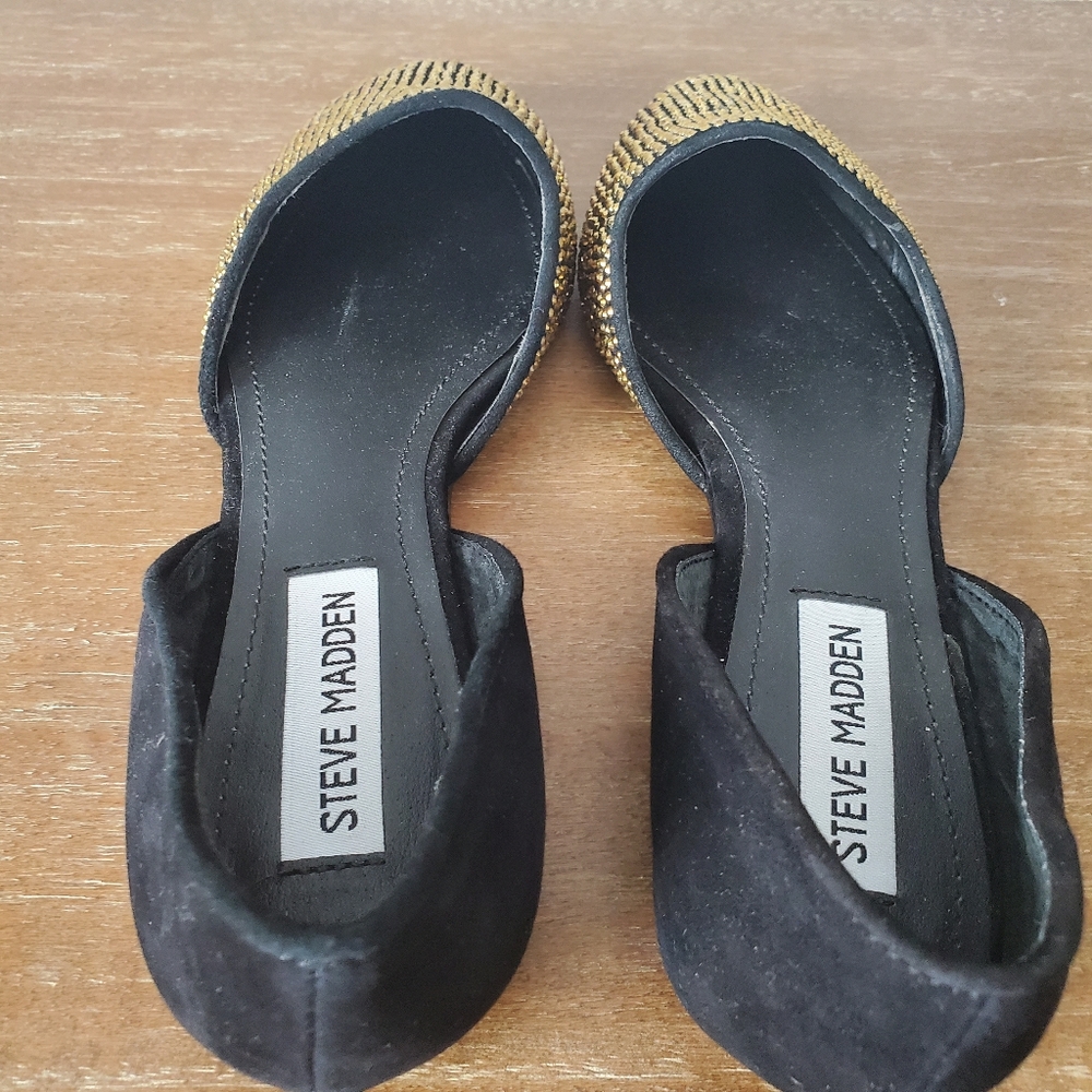 Steve Madden Vamp-G Women's 8 d'Orsay Flats Shoes Black Suede Gold Rhinestones - Picture 4 of 11